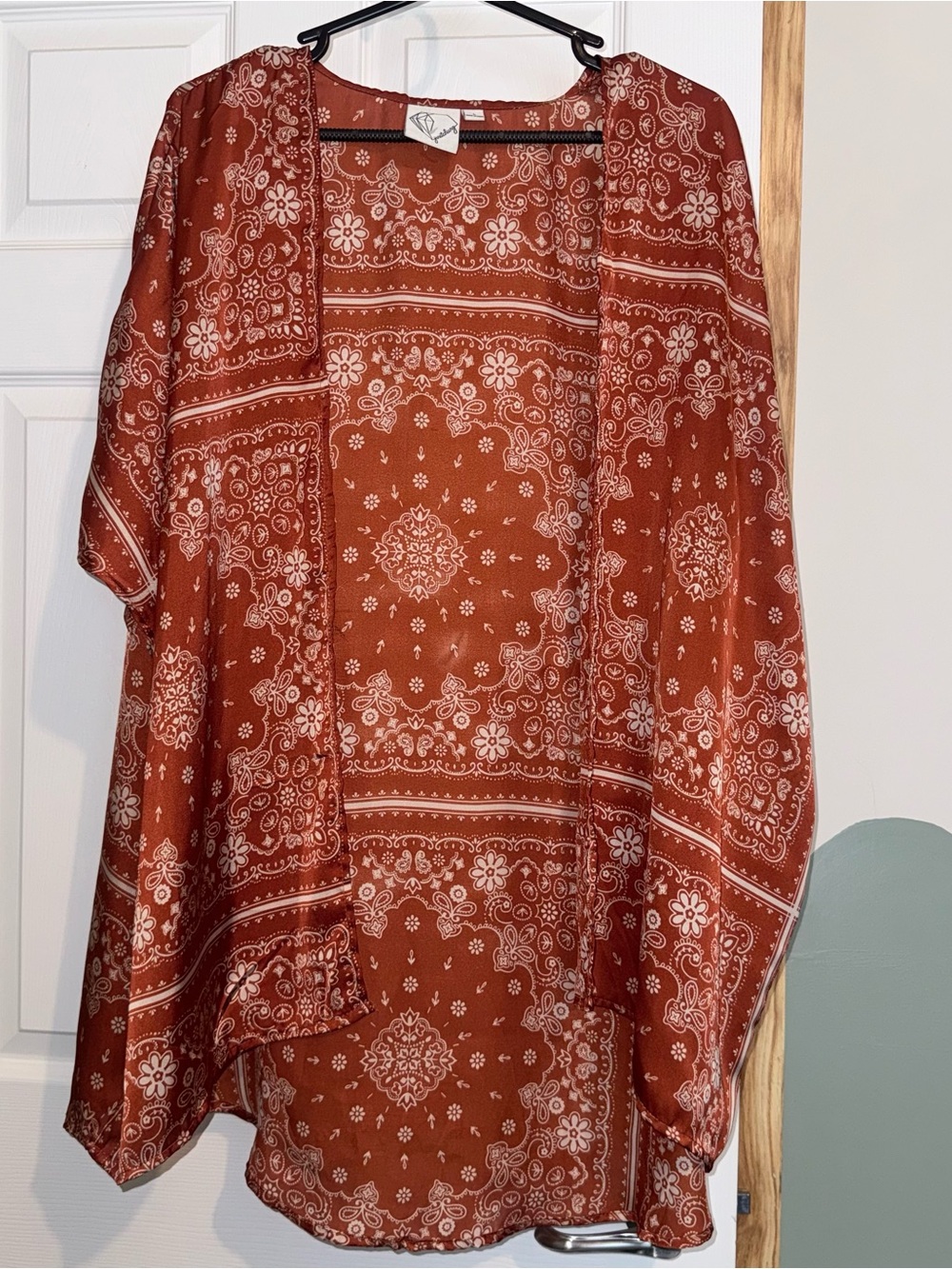 Rust Bandana Print Open Kimono